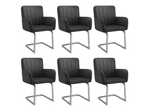 Lot de 6 chaises de salle à manger en similicuir noir, pieds en métal