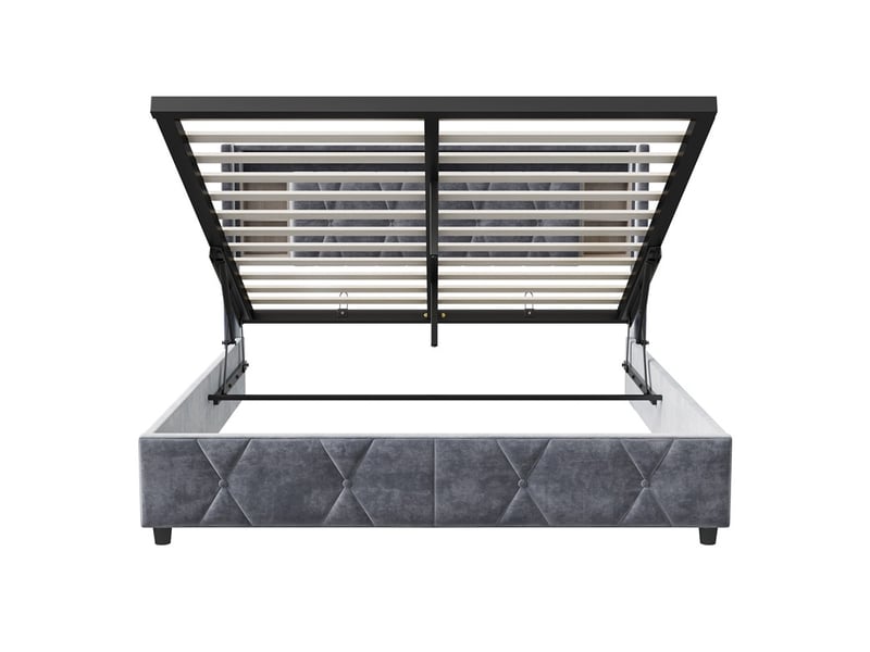  Lit 160x200 cm - lit coffre 160x200 cm - sommier relevable led usb prise rangement tête de lit - velours gris foncé  - Conforama A