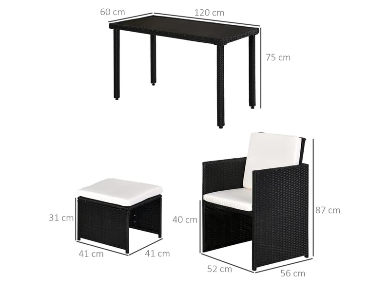  Ensemble repas de jardin 11 pièces 120x60x75 cm métal noir résistant aux intempéries  - Conforama C