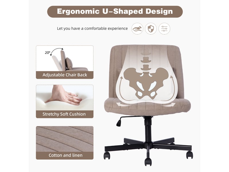  Chaise de bureau pivotante réglable en hauteur avec dossier inclinable - lpospi - tissu lin - kaki  - Conforama E