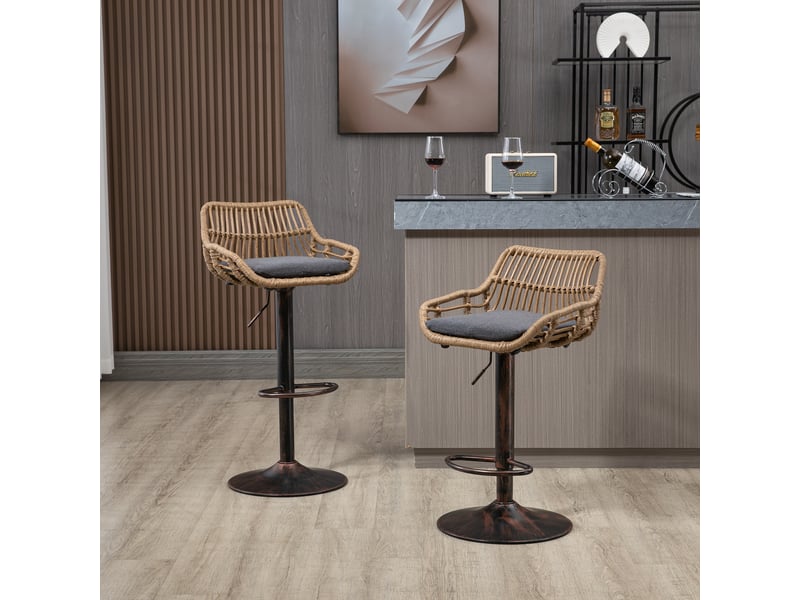  Lot de 2 tabourets de bar pivotant à 360°en lin avec repose-pieds intégrée,réglable en hauteur,gris tabouret gris - Conforama B