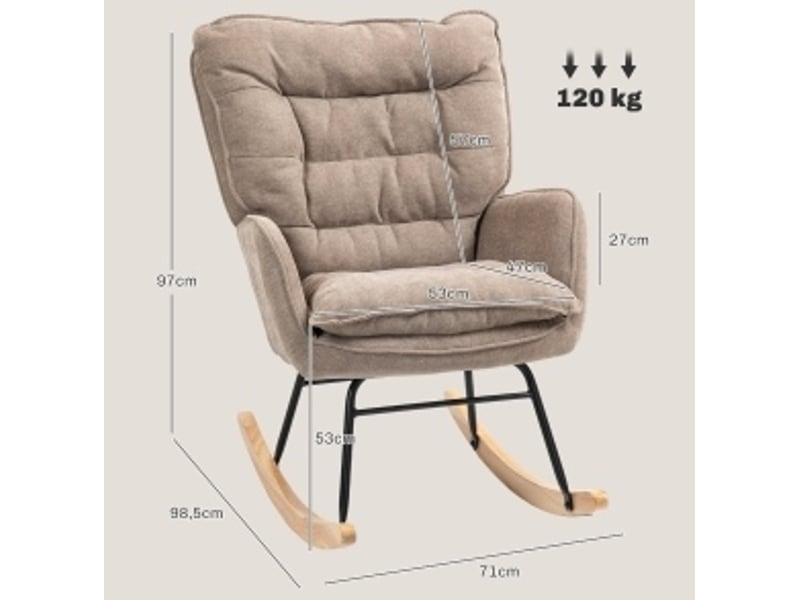  Fauteuil à bascule avec accoudoirs, assise rembourrée et dossier ergonomique en polyester chenille marron  - Conforama C