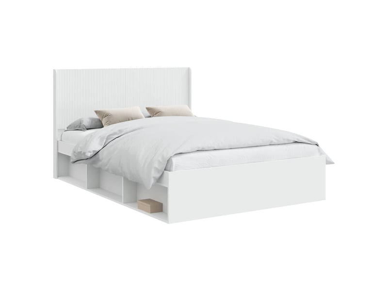  Lit double- lit adulte -  cadre de lit avec rangement et tête de lit blanc 120 x 190 cm  - Conforama A