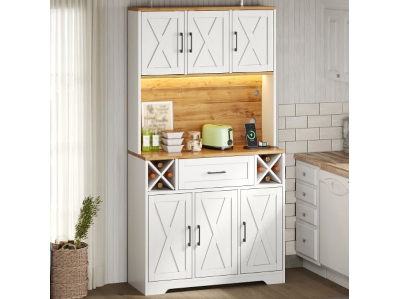  Buffet haut led 180x105x40 cm – armoire de rangement, cave à vin et vitrine pour salon et salle à manger  - Conforama D