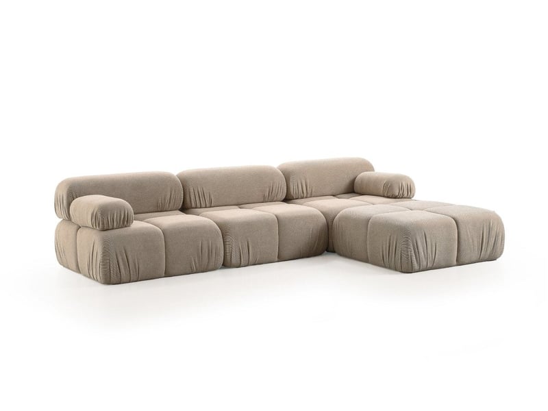  Canapé droit 3 places + pouf en velours texturé taupe sabrina S366-3P-TAU - Conforama D