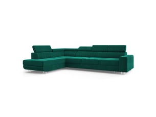 Canapé d'angle gauche convertible MASSENO  5 places Velours vert avec coffre de rangement