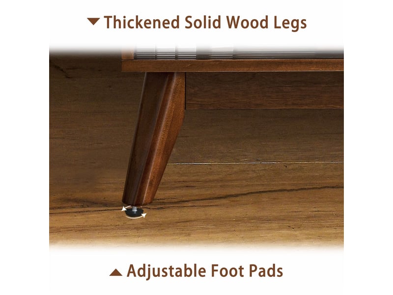  Meuble tv meuble de salon bois clair style mid-century modern portes en rotin pieds en bois massif teinte bois clair  - Conforama E