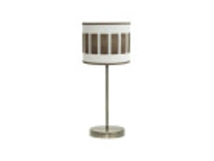 Fabrilamp ivanna lampe à poser marron blanc effet bois foncé, abat-jour cylindrique textile, 1 x e14, 43 cm