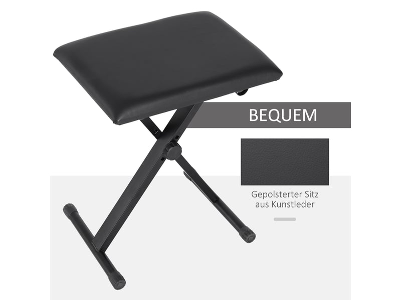  Tabouret de piano noir pliable en x avec hauteur réglable 37-47 cm assise en similicuir dim 39 x 29 cm  - Conforama E