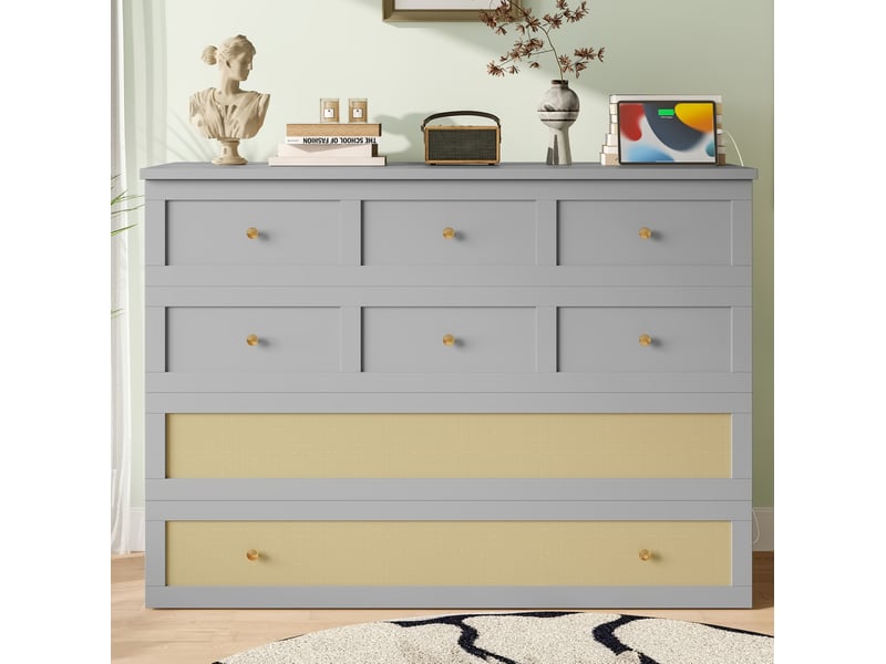  Lit escamotable 140x200 cm avec tiroir, étagère, usb et prise gris  - Conforama D