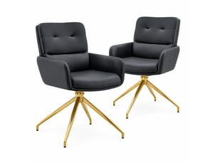 Lot de 2 chaises de salle à manger pivotantes 360° - dossier capitonné, pieds en métal doré, pu noir
