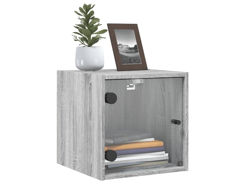  Table de chevet - cabinet de chevet - table de nuit avec porte en verre sonoma gris 35x37x35 cm  - Conforama C