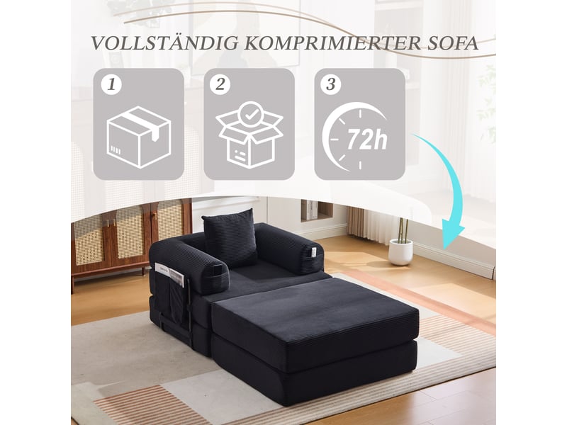 Canapé droit fixe 1 place tissu noir canapé compressible - Conforama E