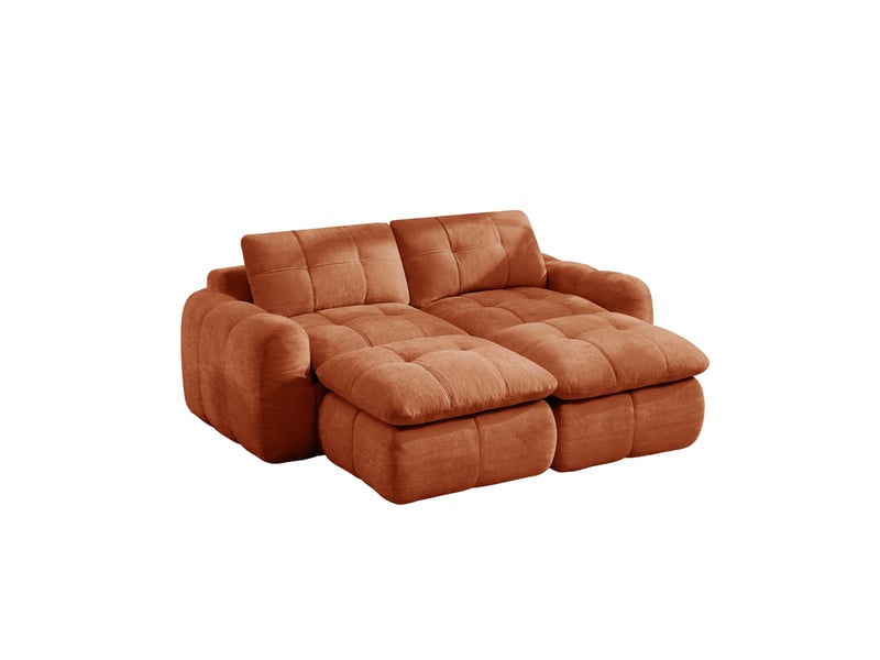  Canapé modulable 2 places avec 2 ottomans sans cadre, en chenille orange  - Conforama A