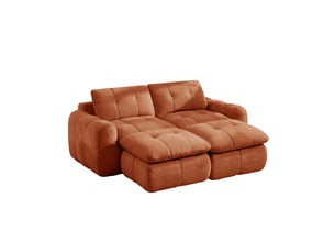 Canapé modulable 2 places avec 2 ottomans sans cadre, en chenille orange