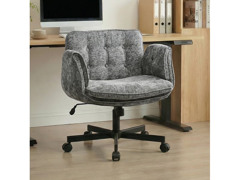  Chaise de bureau pivotante gris foncé en tissu, roulettes, hauteur réglable, accoudoirs rabattables, 150 kg  - Conforama E