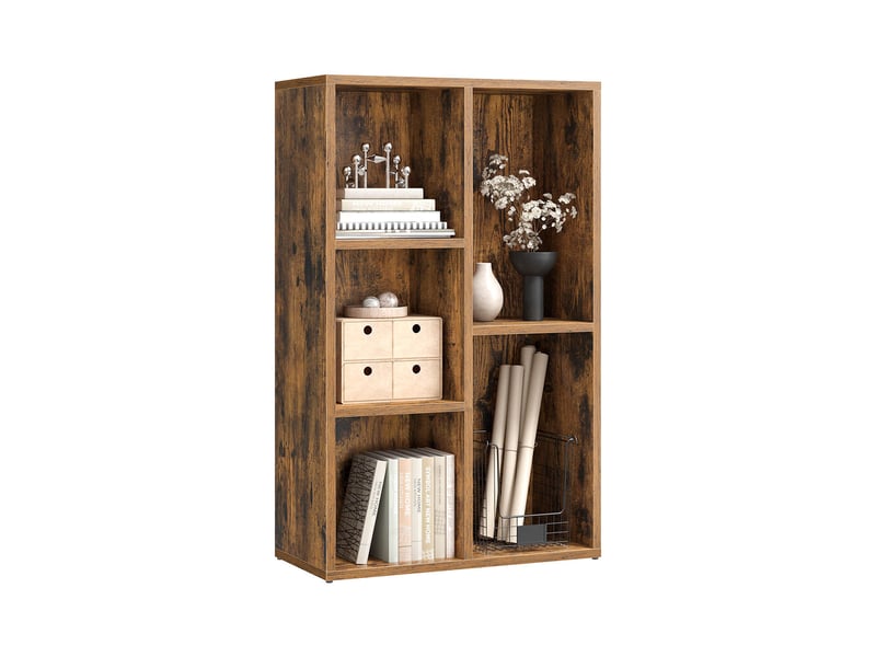  Bibliothèque à 5 casiers rangement pratique 50 x 24 x 80 cm style vintage ambiance cosy en panneau d'aggloméré marron rustique 12_0008340  - Conforama A