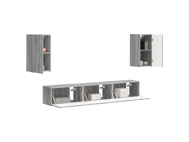  Ensemble meuble tv - banc tv - meuble de rangement 5 pcs gris sonoma bois d'ingénierie  - Conforama C