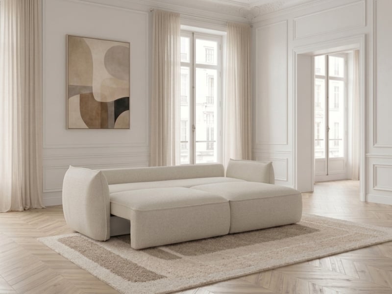  Bobochic canapé droit convertible 3 places esmee tissu chenille blanc ESMEE - Conforama C