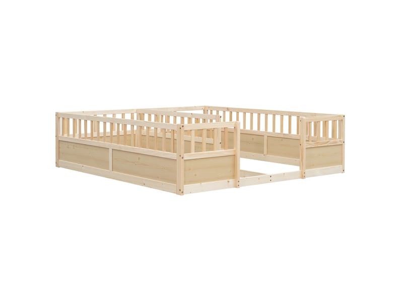  Lit double enfant 2x90x200 cm, lit de sol en pin naturel avec barrières hautes, sans matelas  - Conforama R