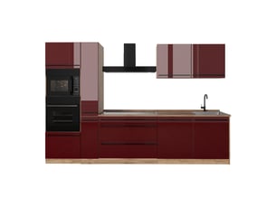 Vicco cuisine, rouge brillantchêne doré, 310cm plan de travail chêne doré