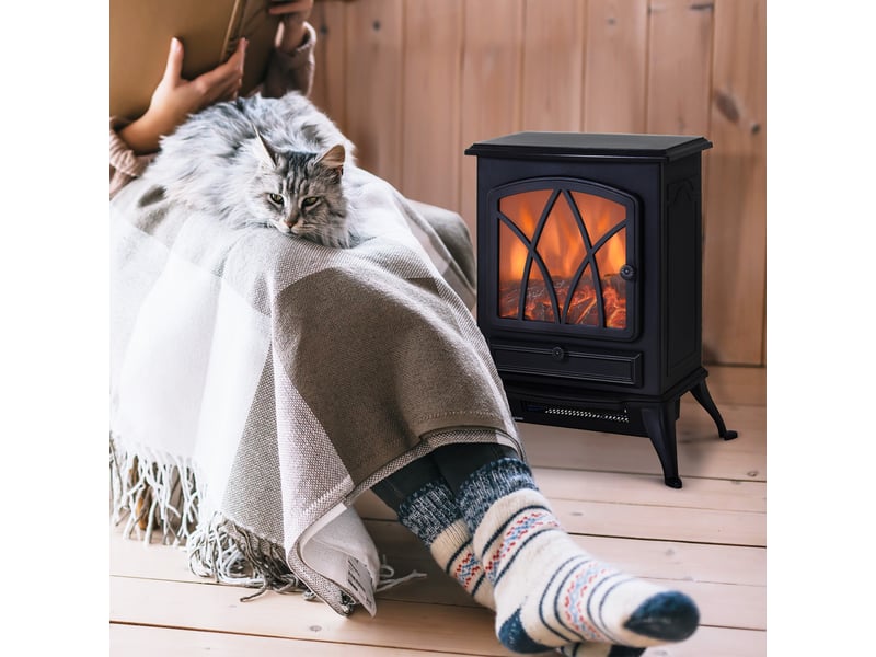 Cheminée électrique sur pied 10002000 w, fausse cheminée décorative avec effet flamme led, protection contre la surchauffe, zone de couverture 15-30 m², noir  - Conforama B