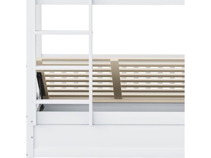  Lit superposé 90x200 cm en bois massif blanc avec rangement hydraulique  - Conforama D