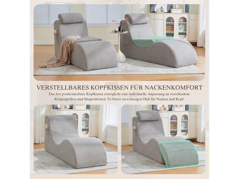  Fauteuil de relaxation moderne gris clair – design ergonomique, mousse compressée, salon  - Conforama D