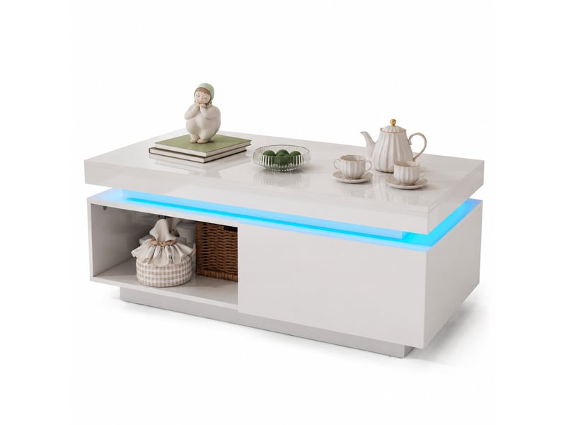  Meuble tv avec table basse led bluetooth pour salon en panneaux de particules 181×38×38 cm blanc  - Conforama A