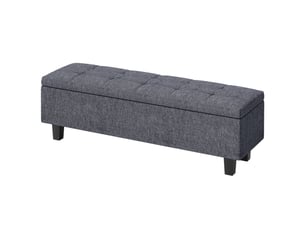 Banc de rangement aspect lin, pieds en hévéa, pour salon, chambre, entrée, gris foncé