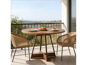 Table de salle à manger ronde 2 à 4 personnes avec piètement central en mdf diamètre 100 cm marron