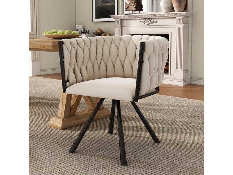  Lot de 4 chaises de salle à manger pivotantes,avec pieds métal,velours,beige  - Conforama B
