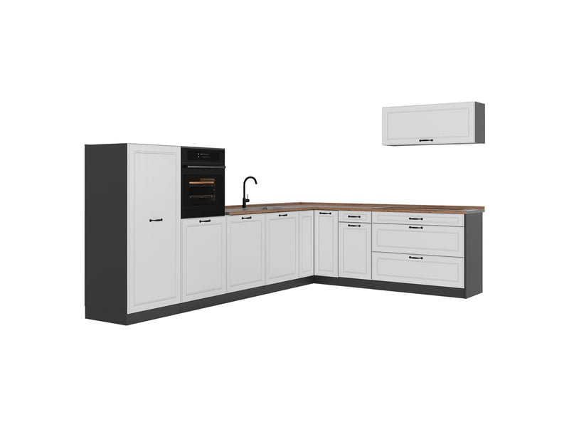  Vicco cuisine en angle, blanc campagneanthracite, 327 x cm plan de travail chêne doré  - Conforama A