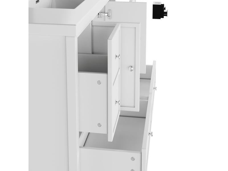 Meuble vasque autoportant 120cm, 4 tiroirs silencieux, 2 portes à fermeture douce, vasque résine, blanc  - Conforama E
