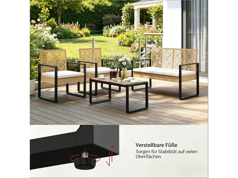 Salon de jardin,4 pièces avec coussins,rotin pe,coloris naturel - Conforama E