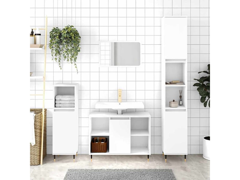  Armoire de salle de bain, meuble de rangement blanc 80x33x60 cm bois d'ingénierie shl2328  - Conforama B