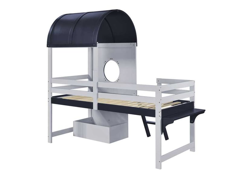  Lit superposé 90 x 200 cm lit mi-haut toit et fenêtre tiroir inférieur à roulettes échelle inclinée à deux niveaux  - Conforama D