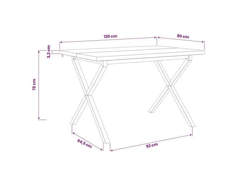  Vidaxl 120 x 80 x 75 cm bois d'acacia massif naturel et noir  - Conforama C