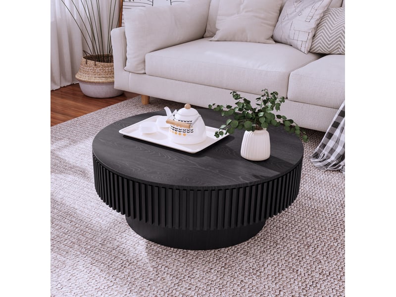  Table basse ronde noire avec rangement, 75 x 75 x 35 cm  - Conforama C