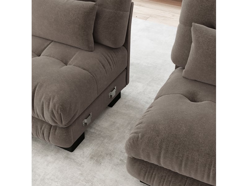  Canapé modulaire 220x145x81cm 2 places, assise confortable, meuble de salon, structure en bois, tissu chenille, marron  - Conforama E