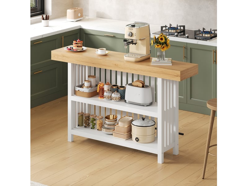 Table de bar avec repose-pieds et 2 étagères ouvertes, style rustique moderne, pour cuisine, 160 × 40 × 105 cm - Conforama C