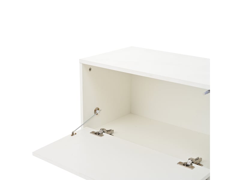  Ensemble meuble tv mural 180x35x33,5 cm avec rangements en panneau de particules blanc jusqu'à 50 pouces  - Conforama D