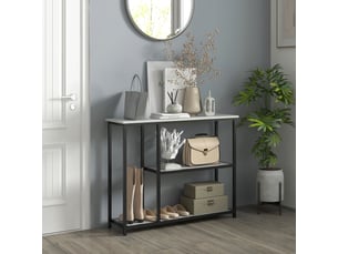 Table console avec 2 étagères effet marbre et acier noir et blanc 100x30x80 cm