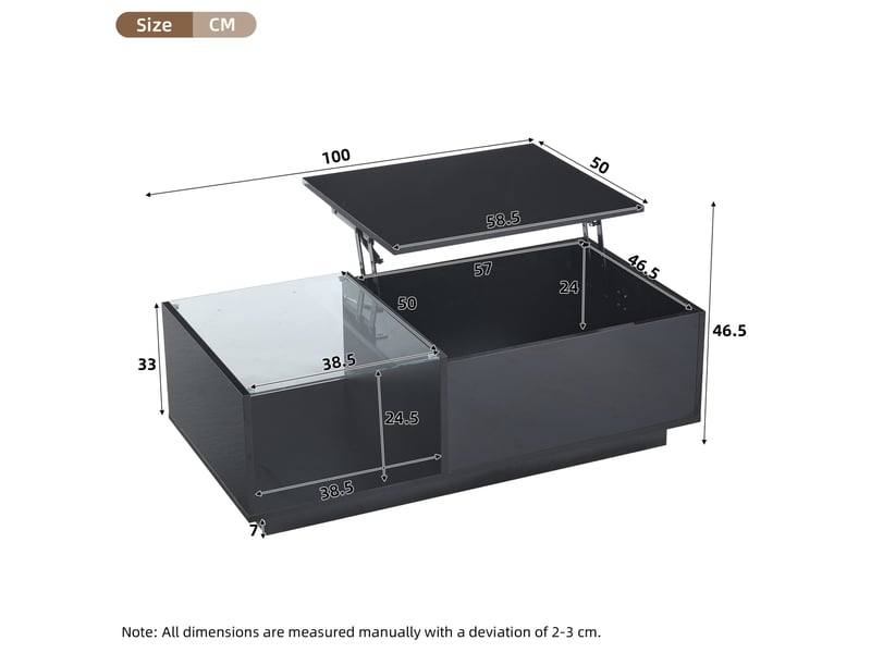 Table basse relevable led 100x50 cm noire brillante avec rangement - Conforama C