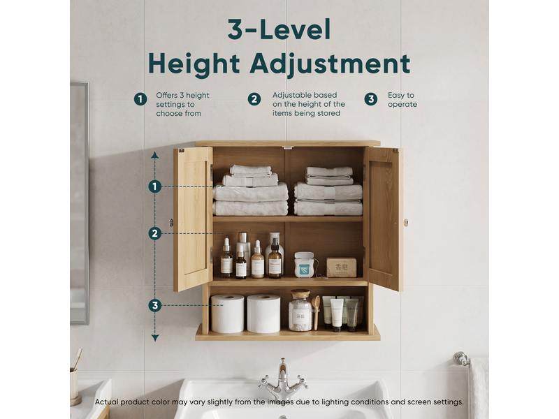  Armoire murale salle de bain effet chêne, 2 portes et niche, 54,6 x 19,8 x 59,9 cm  - Conforama E