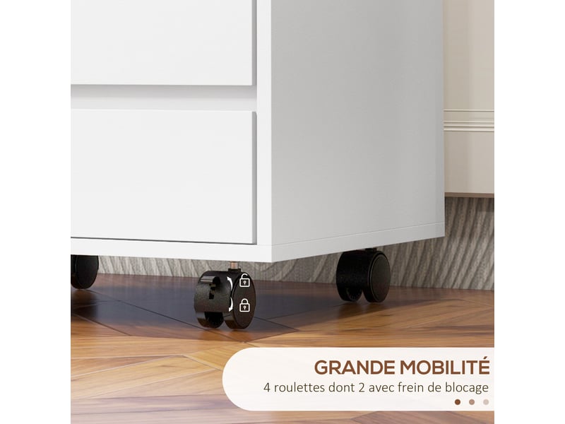  Caisson de bureau rangement bureau sur roulettes 4 tiroirs coulissants en aspect bois bois blanc  - Conforama E