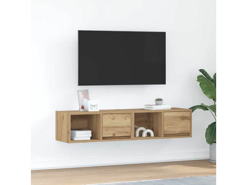  Lot de 2 meuble tv bas salon chêne artisanal 60x31x25,5cm bois d'ingénierie  - Conforama B