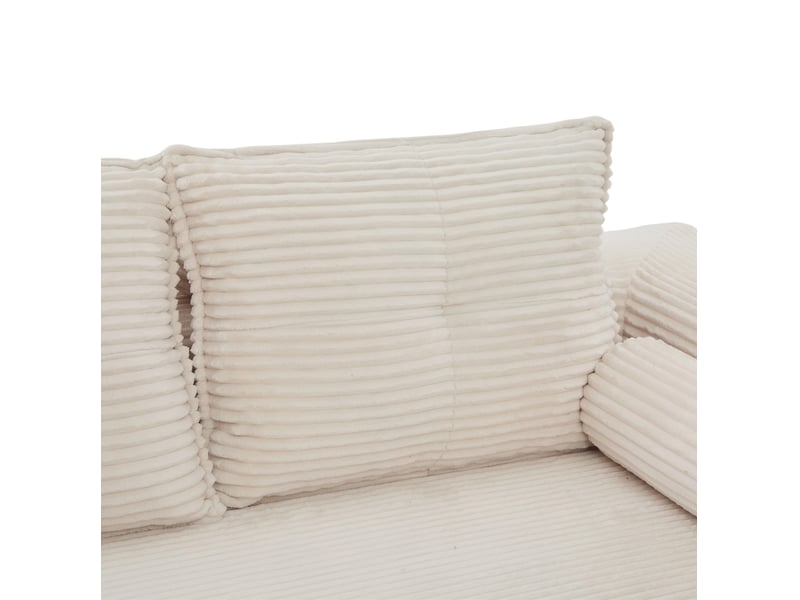  Canapé droit convertible 2 places en velours côtelé beige, avec poches latérales et porte-gobelets intégrés  - Conforama D