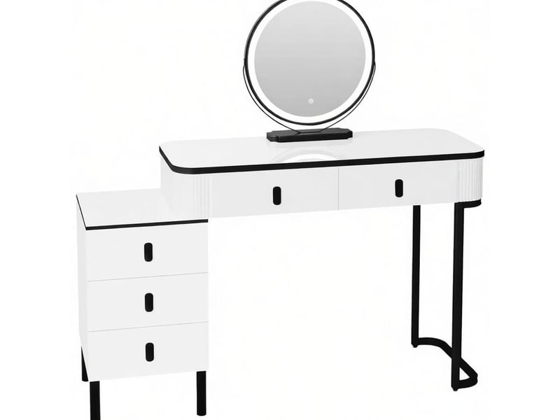  Coiffeuse avec miroir led 5 tiroirs noir et blanc 100 x 40 x 125 cm  - Conforama A