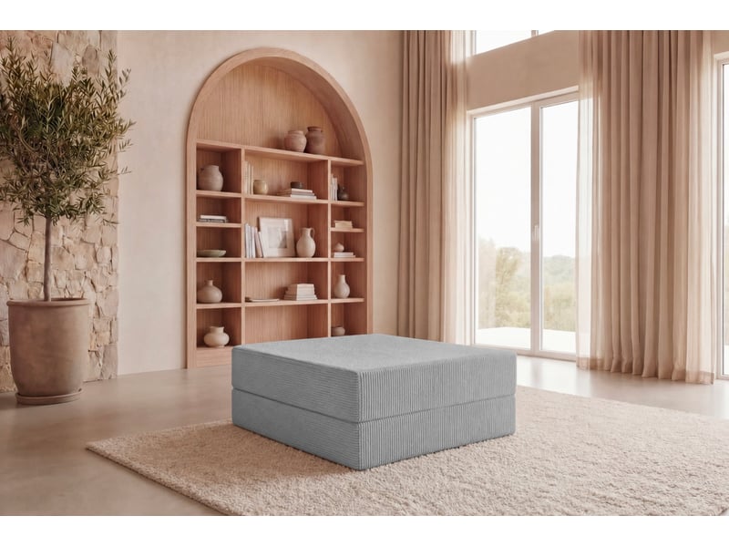  Cosima - pouf en petit velours côtelé gris clair 100x80x34  - Conforama B